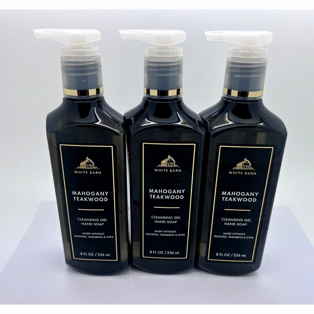 Bath & Body Works White Barn MAHOGANY TEAKWOOD Cleansing Gel Hand Soap LOT OF 3